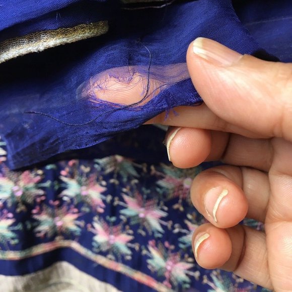 Vintage Navy-Blue BAGH PHULKARI chiffon SAREE SARI - Picture 7 of 10